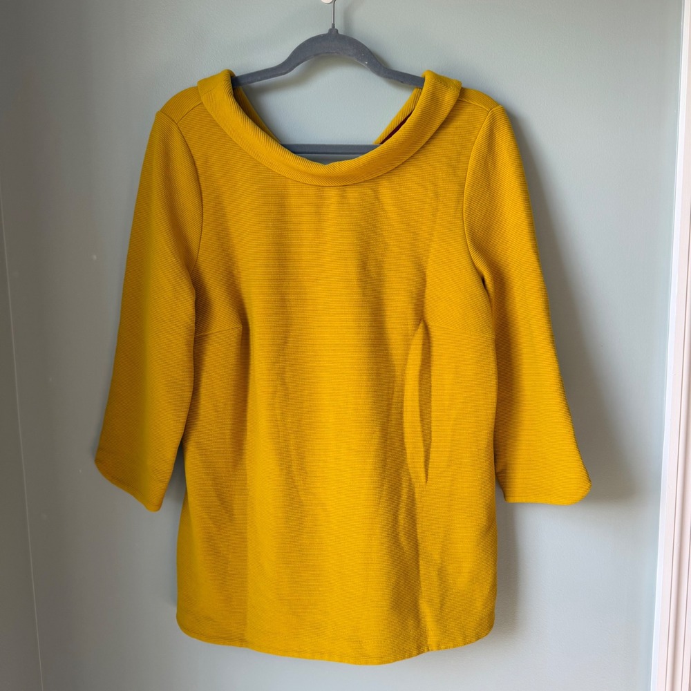Boden Sarah Ottoman Knit Top Size 14 Mustard Yellow Ribbed Split Back Collar